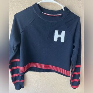 Womens Tommy Hilfiger Cropped Long Sleeve Sweatshirt Navy Blue Sz small EUC